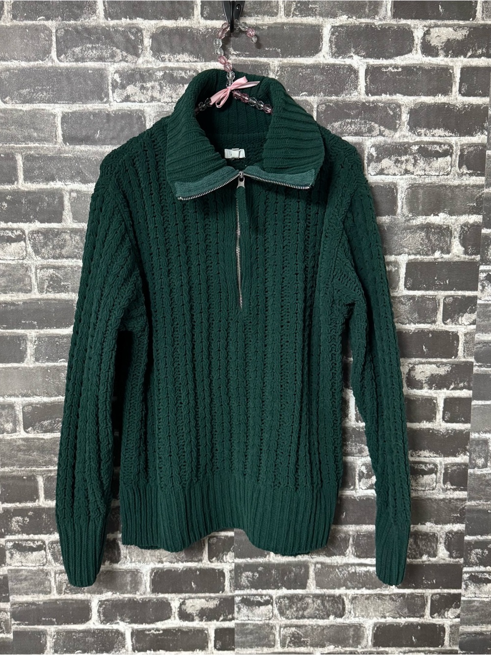 Aerie quarter zip sweater knit dark green oversized
